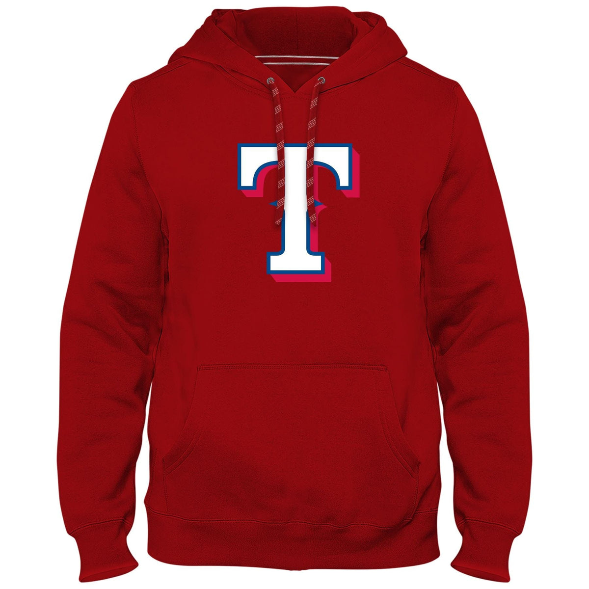 Texas Rangers MLB Bulletin Men Red Express Twill Logo Hoodie product image 1, provided for visual reference and product