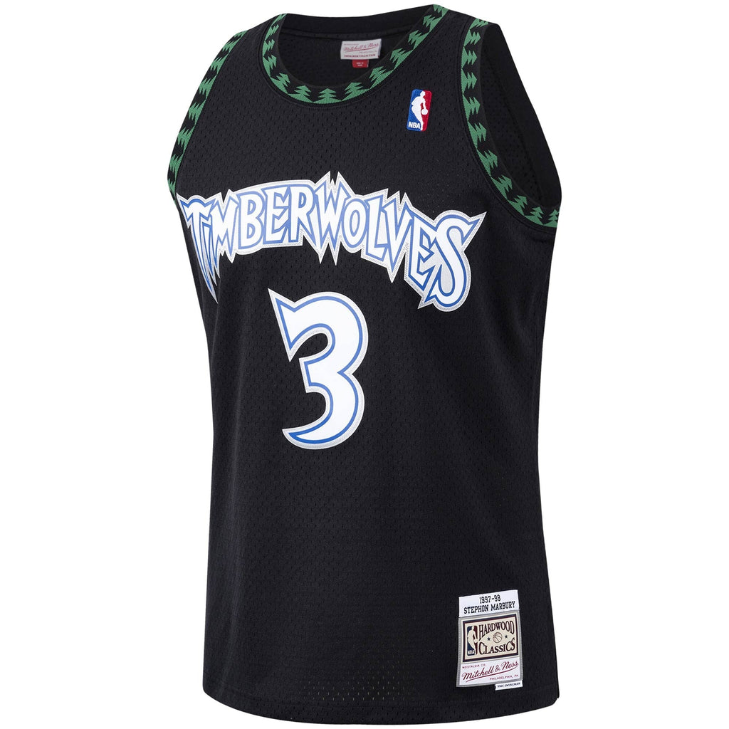 Minnesota Timberwolves Stephon Marbury Mitchell & Ness Black Hardwood Classics Swingman Jersey for Men product image 2,