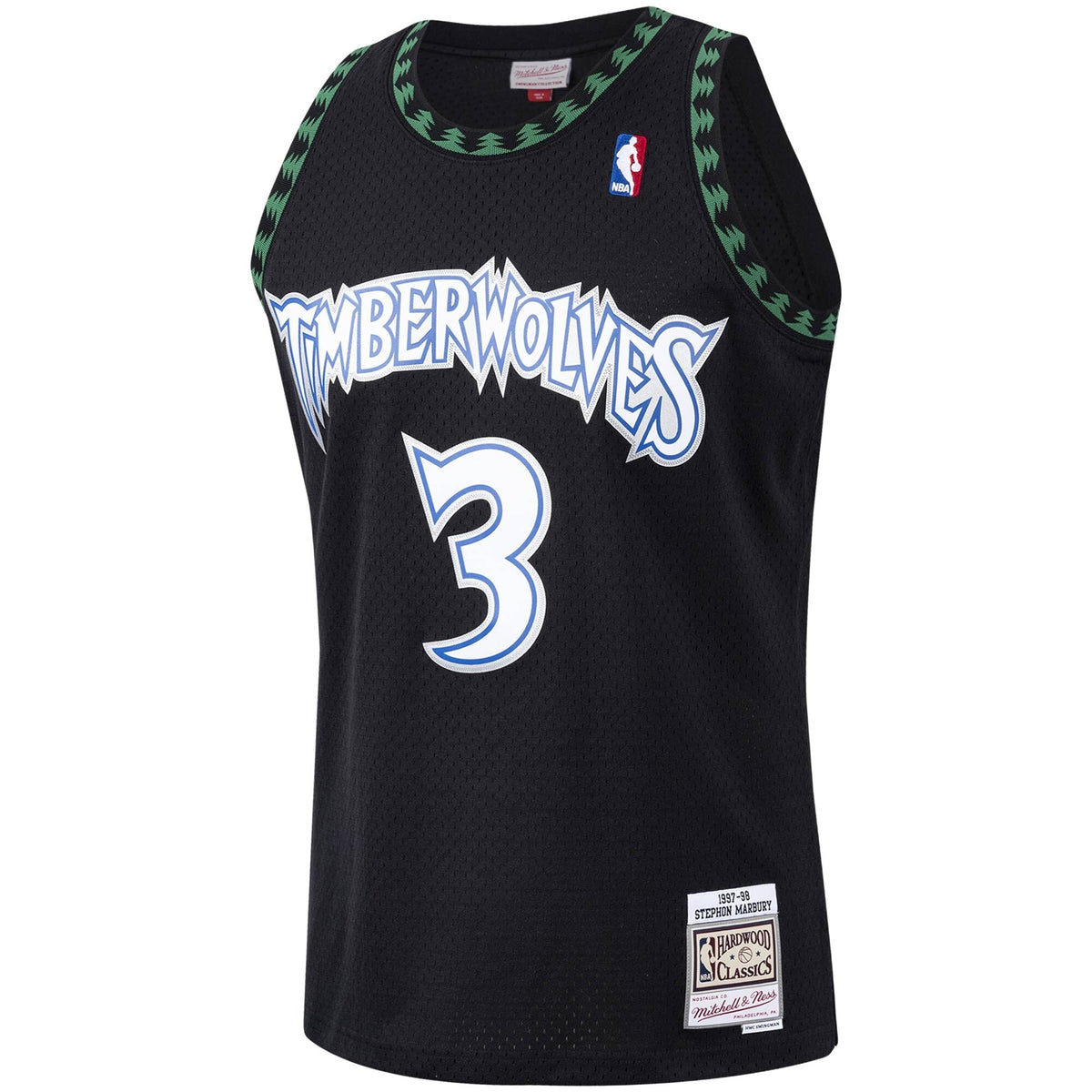 Minnesota Timberwolves Stephon Marbury Mitchell & Ness Black Hardwood Classics Swingman Jersey for Men product image 2,