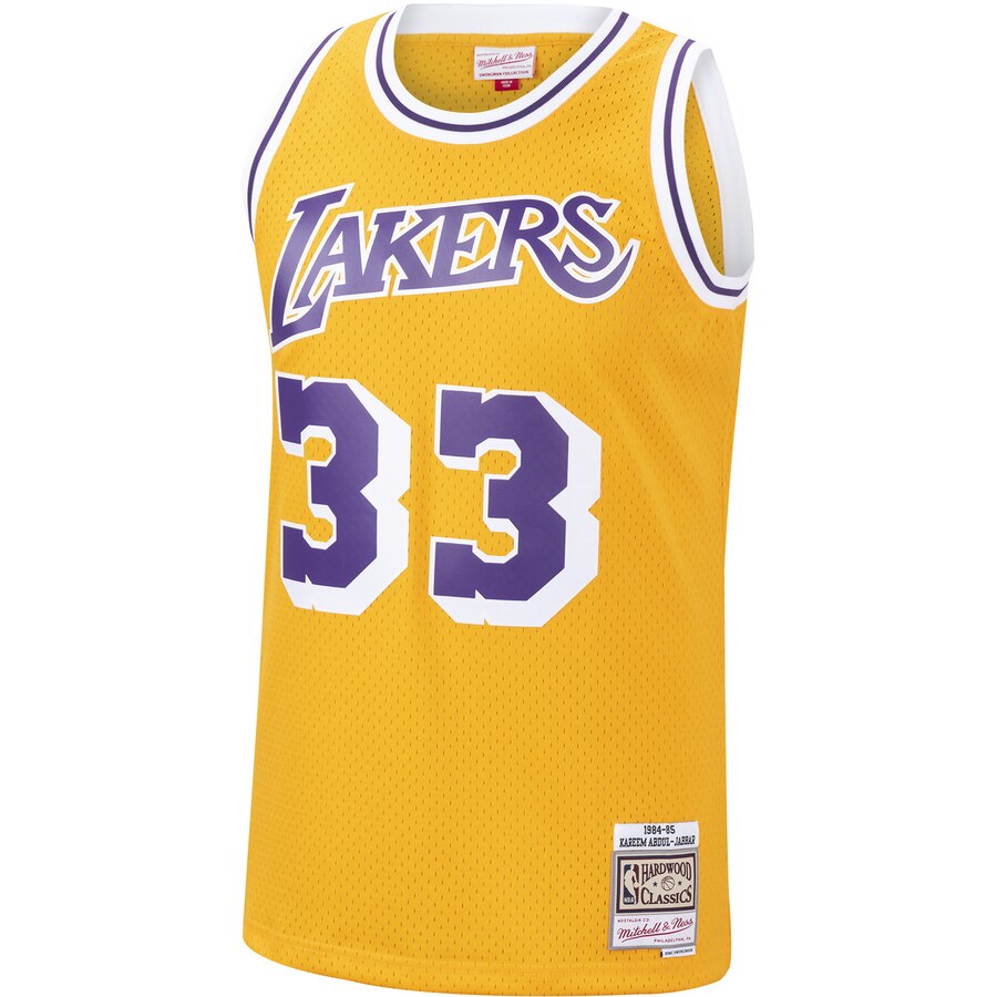 Los Angeles Lakers Kareem Abdul-Jabbar Mitchell & Ness Gold 1984-85 Hardwood Classics Swingman Jersey for Men product image