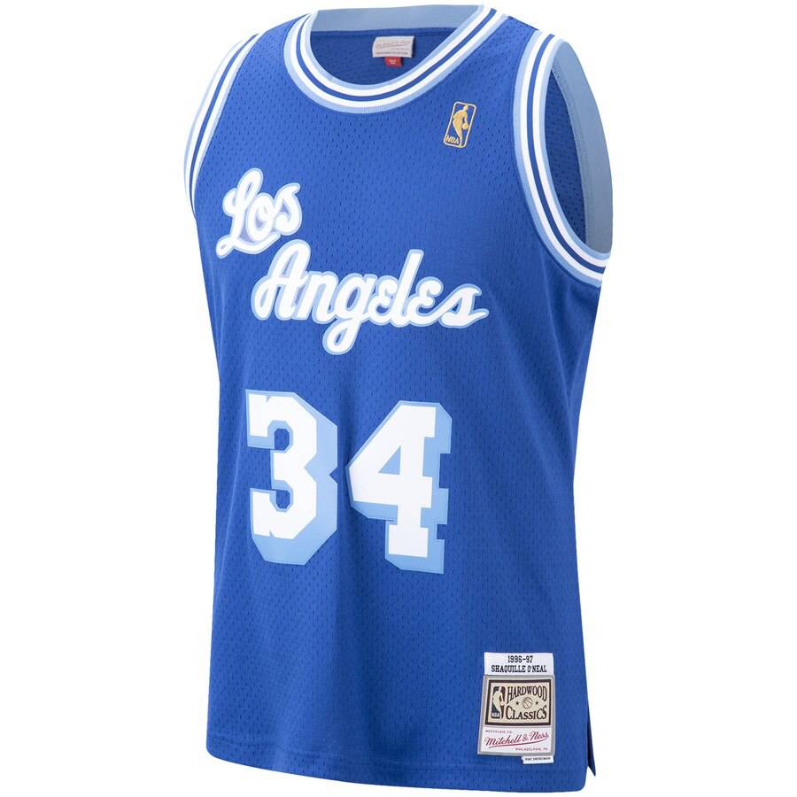 Los Angeles Lakers Shaquille O'Neal Mitchell & Ness NBA Mens Hardwood Classic 1996-97 Swingman Blue Jersey for Men product