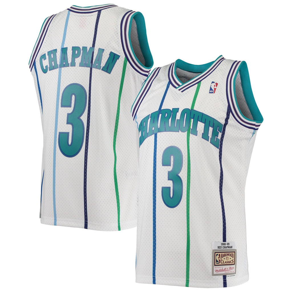 Charlotte Hornets Rex Chapman Mitchell & Ness White 1988-89 Hardwood Classics Swingman Jersey product image 1, provided for