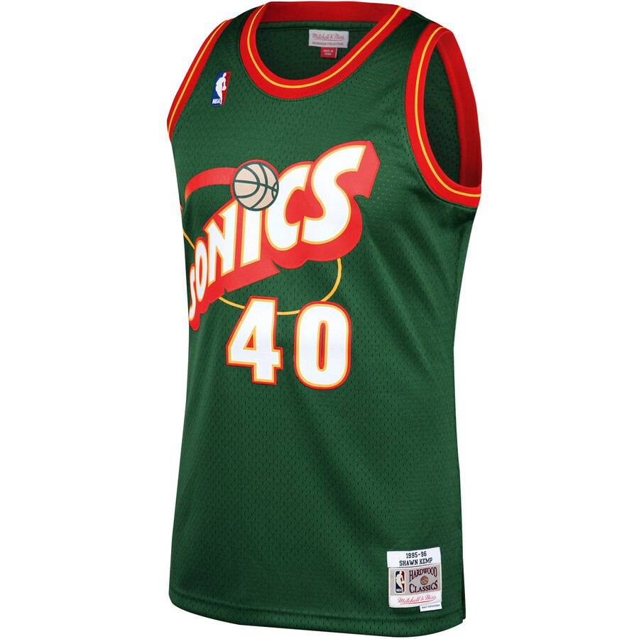 Shawn Kemp Seattle Supersonics Mitchell & Ness 1996-96 Green NBA Swingman Hardwood Classics Jersey for Men product image 2,