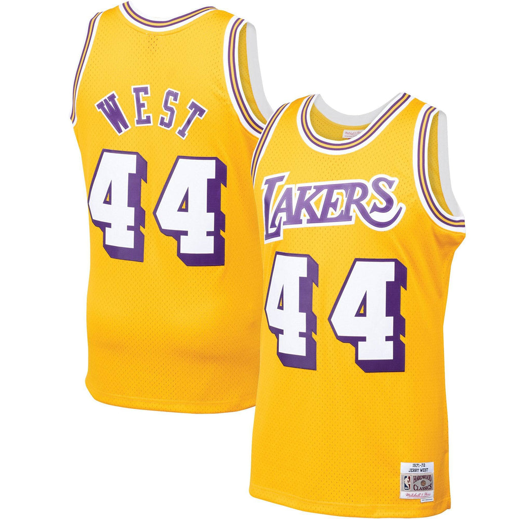 Mens Jerry West Los Angeles Lakers Mitchell & Ness Gold 1971-72 Hardwood Classics Swingman Jersey product image 1, provided