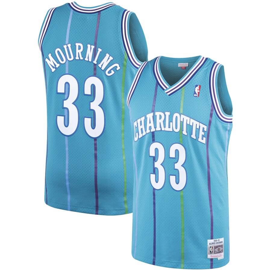 Men’s Alonzo Mourning Charlotte Hornets 1992-93 Swingman Replica Jersey By Mitchell & Ness product image 1, provided for