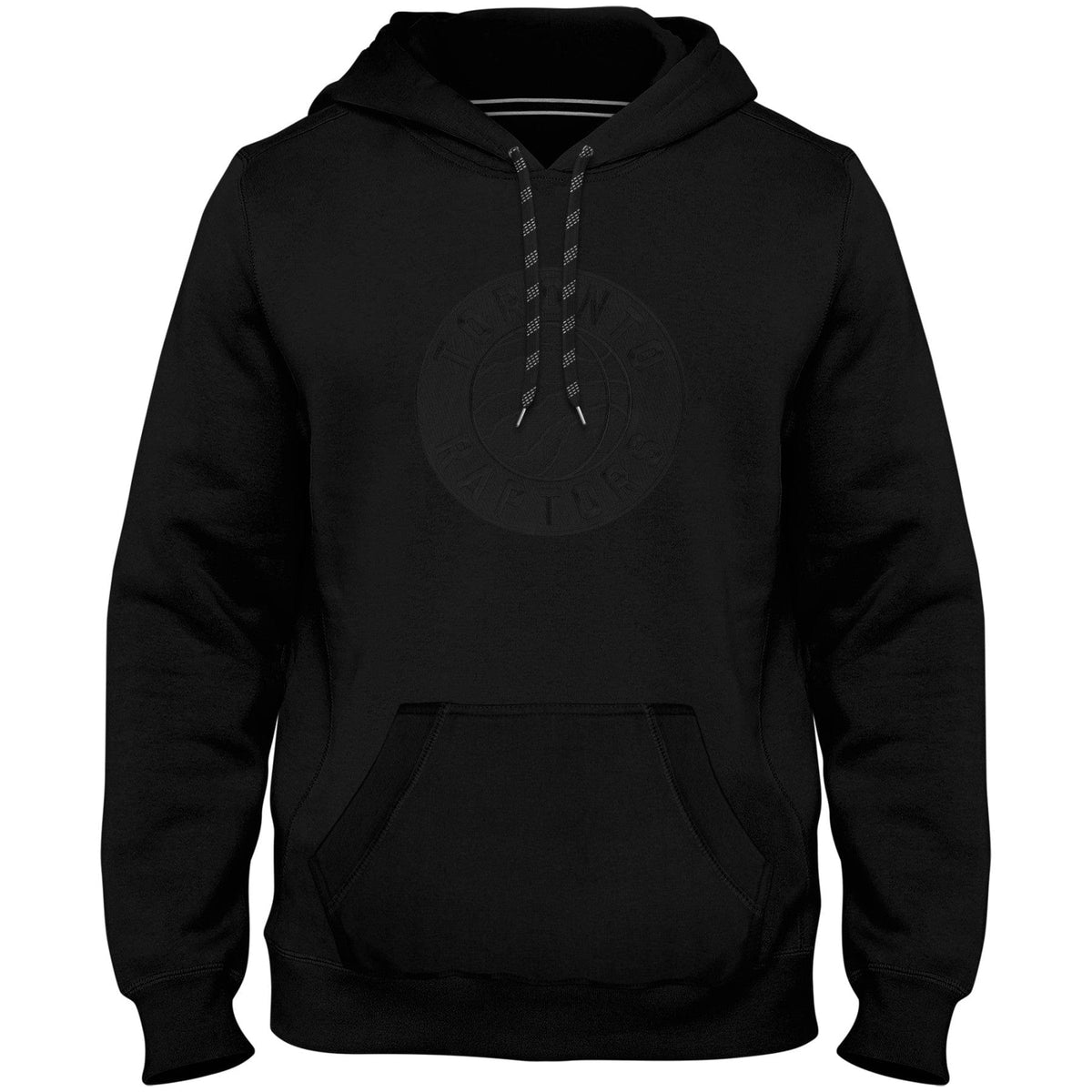 Toronto Raptors NBA Bulletin Men Black Express Twill Black Tonal Logo Hoodie product image 1, provided for visual reference