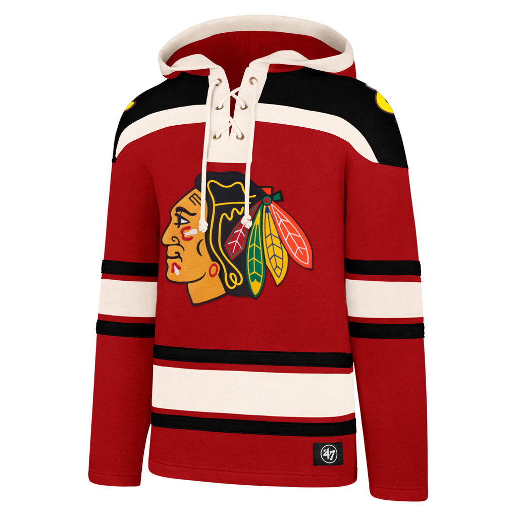 Connor Bedard Chicago Blackhawks NHL 47 Brand Men Red Heavyweight Lacer Hoodie product image 2, provided for visual
