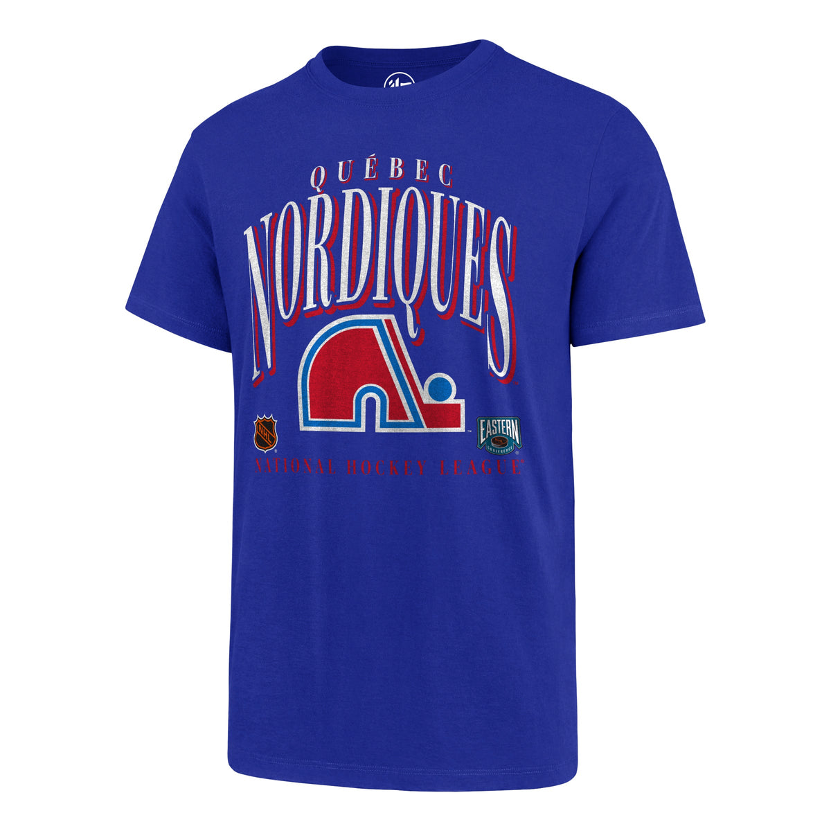 Quebec Nordiques NHL 47 Brand Men Royal Blue Vintage Crease T-Shirt product image 1, provided for visual reference and