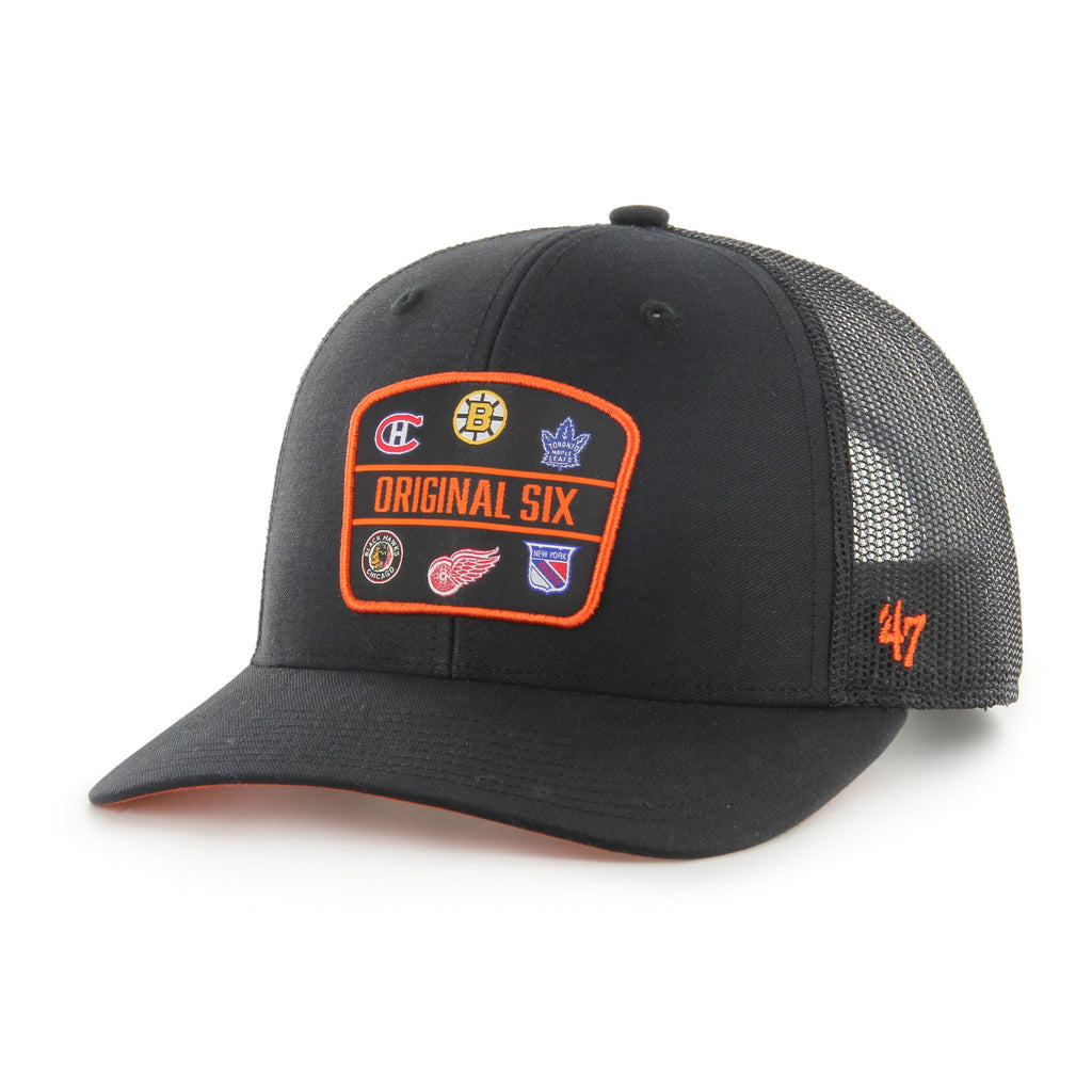 Original Six NHL 47 Brand Men Black Goal Trucker Snapback product image 1, provided for visual reference and product detail