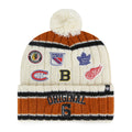 Original Six NHL 47 Brand Men Cream Cluster Cuff Pom Knit Hat product image 1, provided for visual reference and product