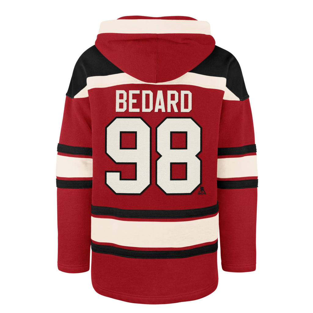Connor Bedard Chicago Blackhawks NHL 47 Brand Men Red Heavyweight Lacer Hoodie product image 1, provided for visual