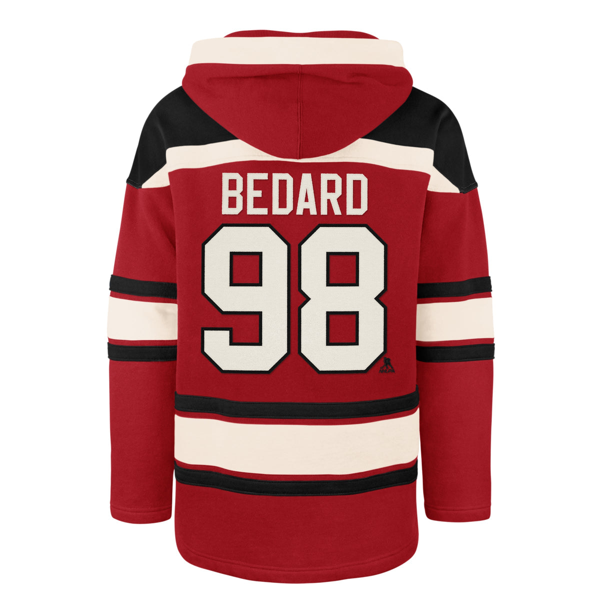Connor Bedard Chicago Blackhawks NHL 47 Brand Men Red Heavyweight Lacer Hoodie product image 1, provided for visual