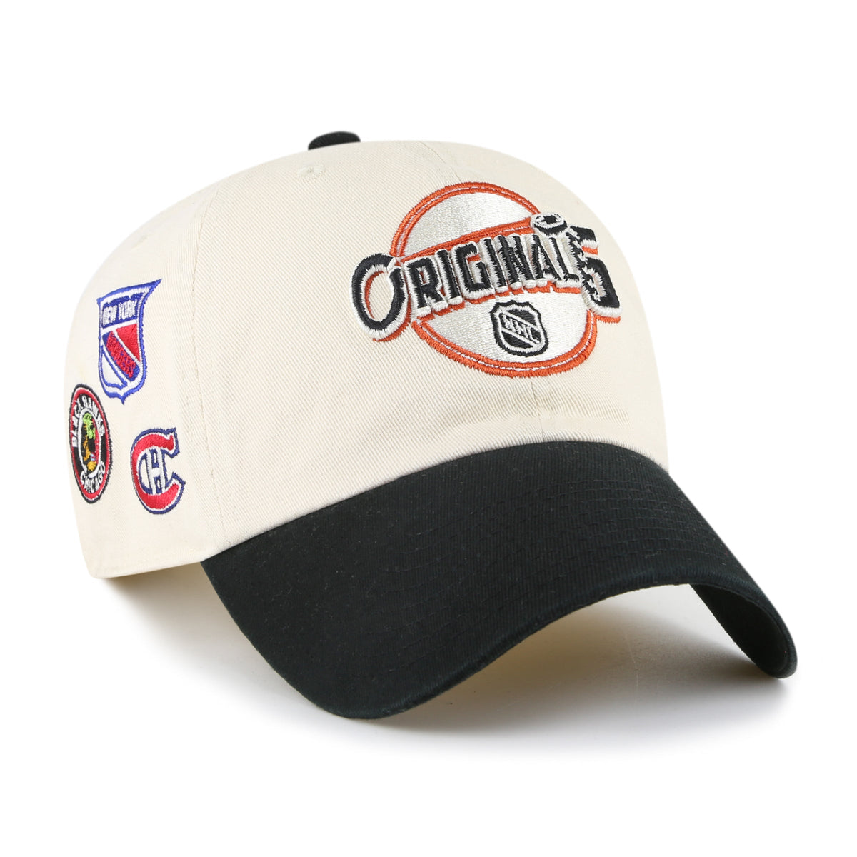Original Six NHL 47 Brand Men Cream/Black Vintage Two Tone Clean Up Adjustable Hat product image 1, provided for visual