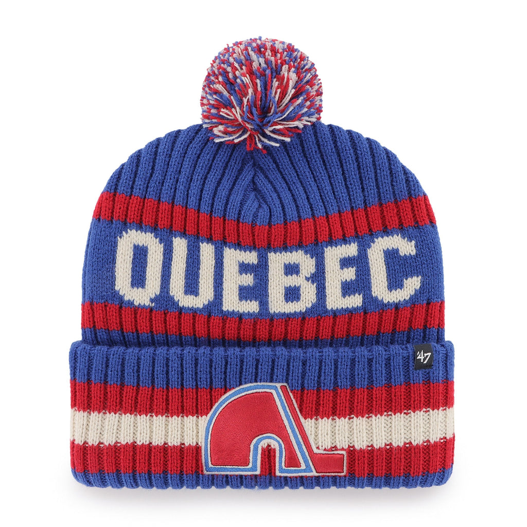 Quebec Nordiques NHL 47 Brand Men Royal Blue/Red Bering Cuff Pom Knit product image 1, provided for visual reference and