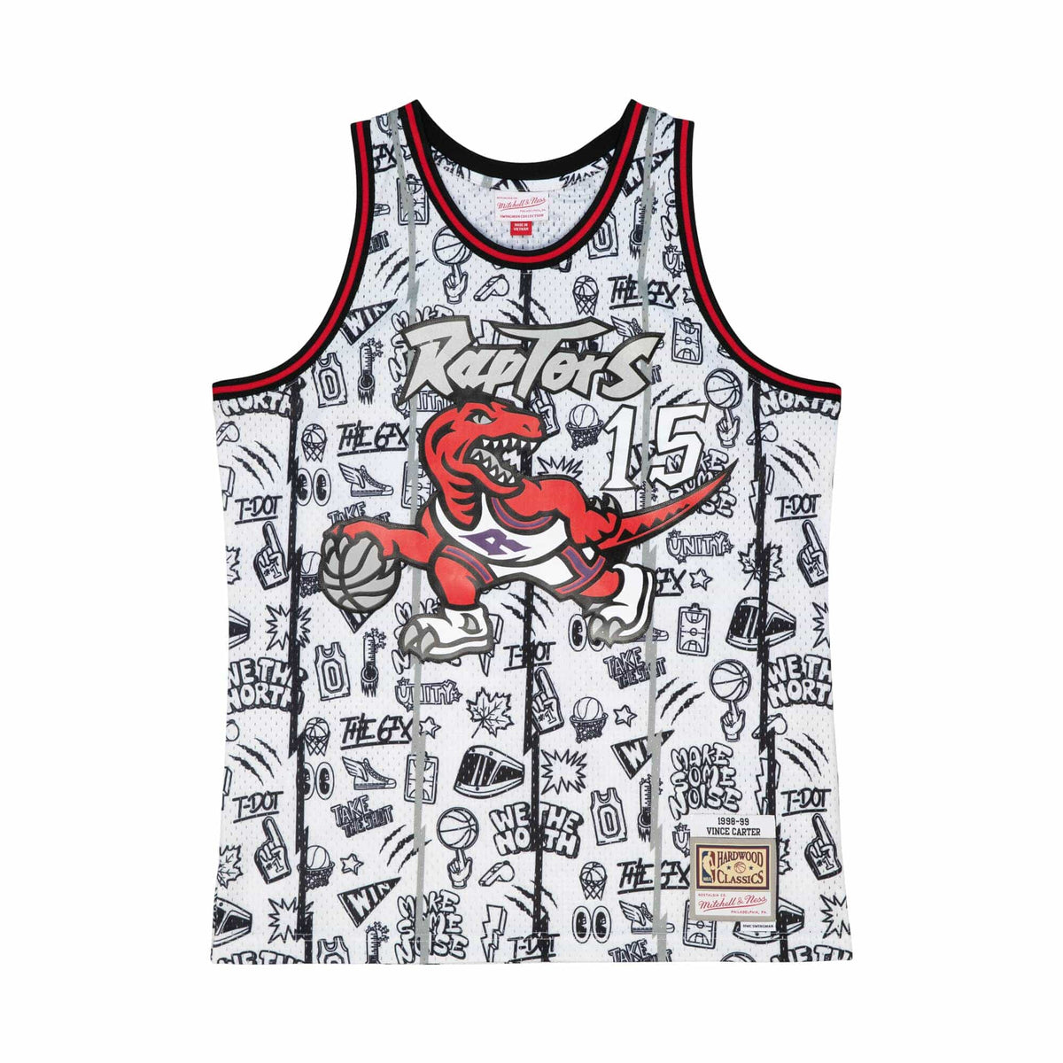 Vince Carter Toronto Raptors NBA Mitchell & Ness Men White 1998-99 Hardwood Classics Doodle Swingman Jersey product image 1,