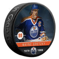 Wayne Gretzky Edmonton Oilers NHL Inglasco Alumni Souvenir Hockey Puck product image 1, provided for visual reference and